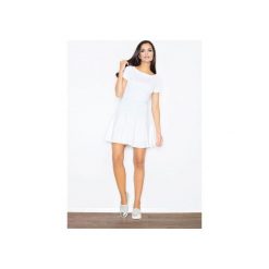 Sukienka M363 Ecru. Brązowe sukienki damskie Figl, z bawełny, z krótkim rękawem. Za 129.00 zł.