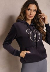 Granatowa Bluza z Kapturem i Haftowanym Napisem Lahma. Niebieskie bluzy damskie Renee, l, bez wzorów, z polaru, z kapturem. Za 99.99 zł.