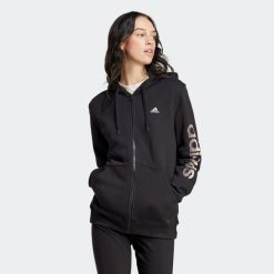 Bluza na zamek damska ADIDAS Gym & Pilates. Czarne bluzy sportowe damskie Adidas, s, bez wzorów, z bawełny, bez kaptura, na fitness i siłownię. Za 199.99 zł.