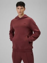 4F Bluza dresowa regular z kapturem męska - burgundowa L. Czerwone bluzy sportowe męskie 4f, l, bez wzorów, z dresówki, z kapturem. Za 249.99 zł.