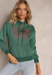 Zielona Modna Bluza z Nadrukiem i Kapturem Ozdobiona Nadrukiem Arinalu. Zielone bluzy damskie Renee, l, bez wzorów, z polaru. Za 79.99 zł.