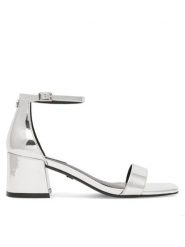 Nine West Sandały ERMINA FF-2308 Srebrny. Szare sandały damskie Nine West, bez wzorów, ze skóry, bez obcasa, na słupku, bez zapięcia. Za 199.99 zł.