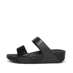 Kobiece klapki na koturnie FitFlop Lulu Hotfix. Czarne klapki damskie FIT FLOP, bez wzorów, bez obcasa, na koturnie. Za 376.75 zł.