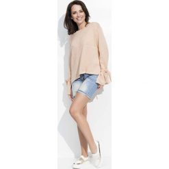 Łososiowy Luźny Sweter z Wiązaniem na Rękawach. Swetry damskie Molly.pl. Za 99.90 zł.