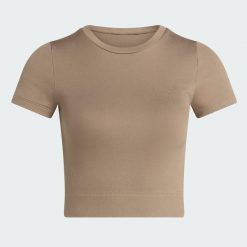 Koszulka Workout Essentials Knit Baby. Brązowe koszulki sportowe damskie Adidas, l, bez wzorów, z dzianiny, bez kołnierzyka, bez ramiączek, na fitness i siłownię. Za 199.00 zł.