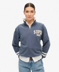 Bluza sportowa z pół-zipem. Niebieskie bluzy damskie Superdry., l, bez wzorów, z bawełny, bez kaptura. Za 266.60 zł.