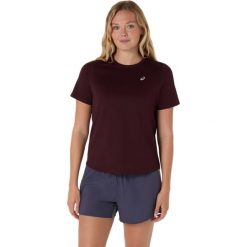 Koszulka damska Asics. Czerwone t-shirty damskie Asics, bez wzorów, sportowe, bez kołnierzyka. Za 174.00 zł.