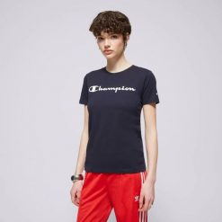 T-SHIRT DAMSKI KOSZULKA SPORTOWA CHAMPION- CREWNECK. Niebieskie koszulki sportowe damskie Champion, uniwersalny, bez wzorów, z bawełny, bez kołnierzyka, bez ramiączek, na fitness i siłownię. Za 116.00 zł.