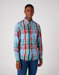 WRANGLER LS 1PKT BDOWN SHIRT FORMULA RED W5F34SXWO 112130128. Czerwone koszule męskie Wrangler, m, bez wzorów, bez kołnierzyka, bez ramiączek. Za 129.99 zł.