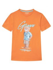 Guess T-Shirt L6GI09 K8HM4 Pomarańczowy Regular Fit. Brązowe t-shirty dla chłopców Guess, z aplikacjami, z bawełny, bez ramiączek. Za 119.99 zł.