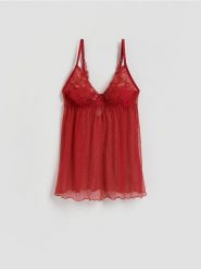 Koszula nocna z haftem - czerwony. Czerwone koszule nocne damskie Reserved, l, bez wzorów. Za 129.99 zł.