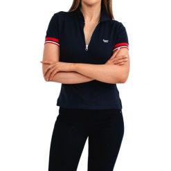 Koszulka turystyczna damska Superdry Vintage Zippes S/S Polo. Niebieskie koszulki sportowe damskie Superdry., s, bez wzorów, z bawełny, bez kołnierzyka, bez ramiączek. W wyprzedaży za 101.00 zł.