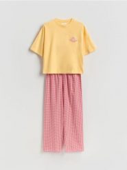 Dwuczęściowa piżama z bawełny - czerwony. Czerwone piżamy damskie Reserved, l, bez wzorów, z bawełny, bez ramiączek. Za 129.99 zł.