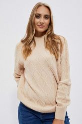 Sweter z geometrycznym naszyciem. Swetry damskie MOODO, s, z aplikacjami, z elastanu, bez kołnierzyka, bez ramiączek, bez kaptura. W wyprzedaży za 51.99 zł.