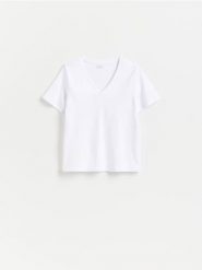 Bawełniany t-shirt - biały. Białe t-shirty damskie Reserved, l, bez wzorów, z bawełny, bez kołnierzyka. Za 59.99 zł.