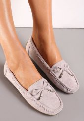 Jasnofioletowe Mokasyny z Cholewką przed Kostkę z Przeszyciami i Ozdobną Kokardką Yaledia. Fioletowe mokasyny damskie Renee, z jeansu, biznesowe. Za 69.99 zł.