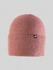 4F Czapka zimowa damska - koralowa Uniwersalny. Pomarańczowe czapki i kapelusze damskie 4f, na zimę, z aplikacjami, z dzianiny, klasyczne. Za 49.99 zł.