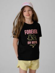 4F T-shirt regular z nadrukiem dziewczęcy - czarny 164 (13-14 lat). Czarne t-shirty i topy dla dziewczynek 4f, bez wzorów, z bawełny, bez ramiączek. Za 49.99 zł.