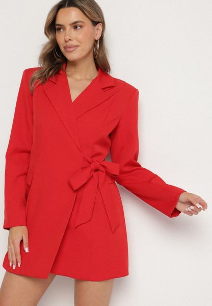 Czerwona Kopertowa Sukienka z Imitacją Kieszeni Talriti. Czerwone sukienki damskie Born2be, l, bez wzorów, eleganckie, bez kołnierzyka, bez ramiączek, kopertowe. Za 89.99 zł.