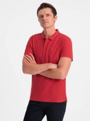 Koszulka męska polo z dzianiny pique - ciemnoczerwony V14 - Rozmiar: M. Czerwone koszulki polo męskie Ombre Clothing, m, bez wzorów, z bawełny, klasyczne, bez ramiączek. W wyprzedaży za 19.99 zł.