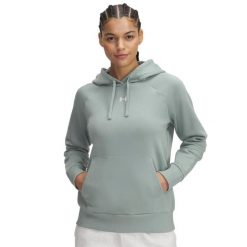 Bluza damska z kapturem Under Armour Rival Fleece. Białe bluzy damskie Under Armour, bez wzorów, z tkaniny, z kapturem. Za 223.05 zł.