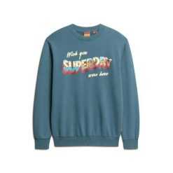 Wzorzysta bluza Superdry Travel Postcard. Niebieskie bluzy męskie Superdry., s, bez wzorów, bez kaptura. Za 339.10 zł.