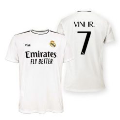 Koszulka unisex kibica Realu Madryt 2024-25 premium, replika- Vini Jr.- 7. Białe koszulki sportowe męskie Real Madrid, l, bez wzorów, bez kołnierzyka, bez ramiączek, do piłki nożnej. Za 311.96 zł.