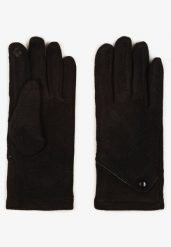 Czarne Dzianinowe Rękawiczki Eleganckie z Ozdobnym Guzikiem Senindra. Czarne rękawiczki damskie Renee, bez wzorów, z dzianiny, eleganckie. Za 24.99 zł.