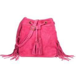 Hobo bag skórzany boho BELIMORE W03 różowy. Czerwone torby na ramię damskie bez wzorów, ze skóry, boho, duże, zamszowe, bez dodatków. Za 159.49 zł.
