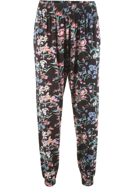 Spodnie haremki z mieszanki wiskozy. Czarne spodnie materiałowe damskie bonprix, bez wzorów, z wiskozy. Za 94.99 zł.