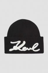 KARL LAGERFELD Czarna czapka damska z domieszką wełny. Czarne czapki i kapelusze damskie KARL LAGERFELD, bez wzorów, z wełny, eleganckie. W wyprzedaży za 228.99 zł.