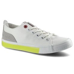 Trampki damskie Cross Jeans, z materiału syntetycznego z klasycznym sznurowaniem kontrastowymi wstawkami kolorystycznymi oraz lekką podeszwą , biało-. Białe półbuty damskie Cross Jeans, bez wzorów, z jeansu, klasyczne, przed kostkę, bez zapięcia. Za 74.62 zł.