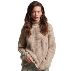 Damski luźny sweter z golfem z przeszyciami Superdry. Brązowe swetry damskie Superdry., l, bez wzorów, z dzianiny, eleganckie, bez kołnierzyka, bez ramiączek, bez kaptura. Za 347.95 zł.