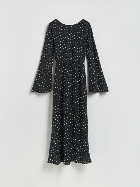 Sukienka maxi w groszki - czarny. Czarne sukienki damskie Reserved, na co dzień, l, bez wzorów, z tkaniny, bez kołnierzyka, bez ramiączek, maxi, proste. Za 179.99 zł.