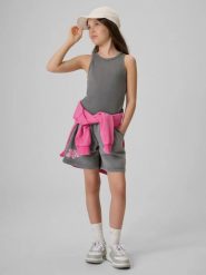 Koszulka bez rękawów dziewczęca 4F 4FJRSS26TSLEF329. Szare t-shirty i topy dla dziewczynek 4f, bez wzorów, z materiału, bez ramiączek. Za 22.99 zł.