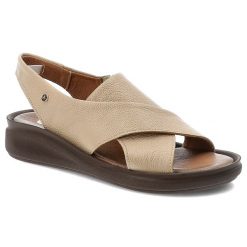 Sandały damskie Armodo, cholewka ze skóry naturalnej o delikatnej ziarnistej strukturze szerokie krzyżujące się paski odkryty fason, beżowe, 40392. Brązowe klapki damskie Armodo, bez wzorów, ze skóry, bez obcasa. Za 319.00 zł.