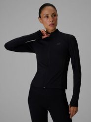 4F Bluza do jogi slim szybkoschnąca damska - czarna L. Czarne kardigany damskie 4f, l, bez wzorów, z włókna, sportowe. Za 199.99 zł.