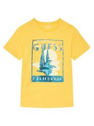 Guess T-Shirt L6GI10 K8HM4 Żółty Regular Fit. Żółte t-shirty dla chłopców Guess, z aplikacjami, z bawełny, bez ramiączek. Za 119.99 zł.