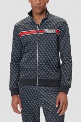 GUESS Czarna rozpinana męska bluza w monogram Korbin, Rozmiar XXL. Czarne bluzy sportowe męskie Guess, m, z aplikacjami, bez kaptura. W wyprzedaży za 309.99 zł.