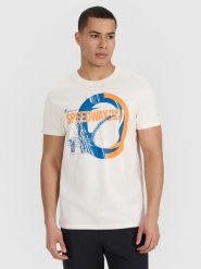 4F T-shirt regular z nadrukiem męski - beżowy XXL. Brązowe koszulki sportowe męskie 4f, m, bez wzorów, z bawełny, klasyczne, bez kołnierzyka. W wyprzedaży za 39.99 zł.