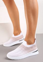 Biało-Różowe Buty Sportowe z Nadrukiem Obmre i Skarpetkową Cholewką Erinevia. Białe obuwie sportowe damskie Renee, bez wzorów, na fitness i siłownię. Za 39.99 zł.