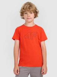 4F T-shirt regular z nadrukiem chłopięcy - czerwony 122 (6-7 lat). Czerwone t-shirty dla chłopców 4f, bez wzorów, z bawełny, bez ramiączek. W wyprzedaży za 29.99 zł.