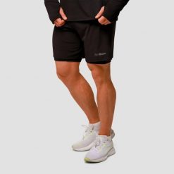 Szorty męskie bieganie 2w1 slim czarne Pulse. Czarne krótkie spodenki sportowe męskie GYMBEAM, m, bez wzorów, z elastanu, do biegania. Za 127.90 zł.