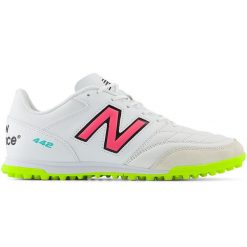 Turfy męskie New Balance 442 V2 TF MS42TWH2 – białe. Białe buty sportowe męskie New Balance, z materiału, bez zapięcia, do piłki nożnej. Za 229.99 zł.