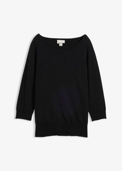 Sweter z domieszką jedwabiu. Niebieskie swetry damskie bonprix, bez wzorów, z bawełny, bez kołnierzyka, bez ramiączek, bez kaptura. Za 139.99 zł.
