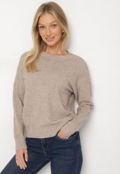 Beżowy Sweter Ozdobiony Motywem Serc Unisae. Brązowe swetry damskie Born2be, l, bez wzorów, z jeansu, bez kołnierzyka, bez ramiączek, bez kaptura. Za 79.99 zł.