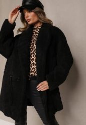 Czarna Kurtka Futerko w Stylu Teddy Ściągane w Talii Enarithiel. Czarne kurtki damskie Renee, l, bez wzorów, z futra, bez kaptura. Za 319.99 zł.