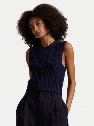 Polo Ralph Lauren Sweter 211959295002 Granatowy Slim Fit. Niebieskie swetry damskie Polo Ralph Lauren, l, bez wzorów, z bawełny, bez kołnierzyka, bez ramiączek, bez kaptura. Za 739.99 zł.