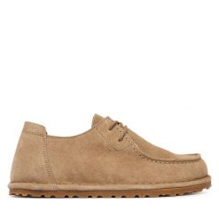 Półbuty Birkenstock. Brązowe półbuty damskie Birkenstock, bez wzorów, bez obcasa, na płaskiej podeszwie, bez zapięcia. Za 719.99 zł.