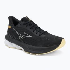 Buty do biegania damskie Mizuno Wave Skyrise 6 black/snow white/glowing cream. Czarne obuwie sportowe damskie Mizuno, bez wzorów, z materiału, do biegania, mizuno wave. Za 439.99 zł.